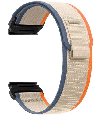 Stravo Trail Loop Nylon Sport bandje 22mm QuickFit voor Garmin Fenix E 47MM / Fenix 8 47mm/7/7 Pro/6 GPS/6 Pro/5/5 Plus - Elastische Nylon Klittenbandjesluiting, Vervangingsriem voor Garmin Quatix 7 pro/Descent G1/EPlX gen2 - Oranje/Beige
