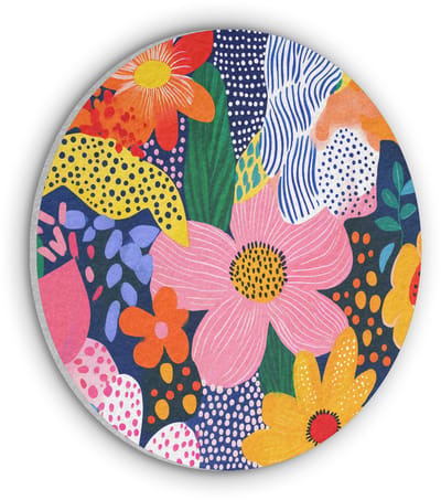 Akoestisch wandpaneel rond 30x30 cm - Vilt schilderij Kleurrijk - Bloemen - Abstract - Stippen - Ronde akoestische panelen - Geluidsdempende wanddecoratie - Geluidsisolatie wandcirkel - Muurdecoratie geluidspanelen