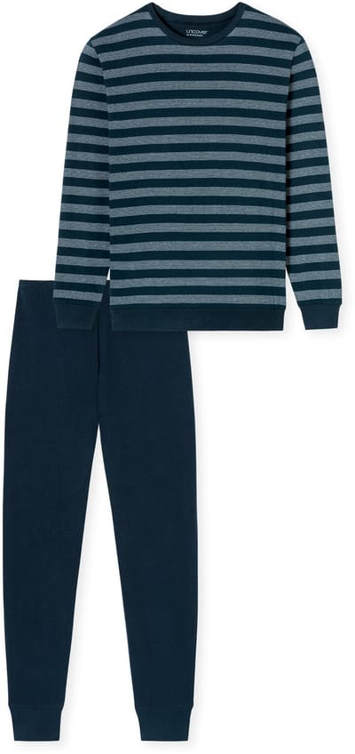 Uncover by Schiesser Heren lange pyjama - Heren Pyjamaset nachtblauw