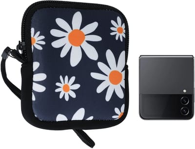 kwmobile Telefoontas voor opvouwbare smartphones XXS - 3 / 3,5" Hoes – Neopreen tas – Telefoontasje met 10 x 8 x 2 cm – Madeliefjes design