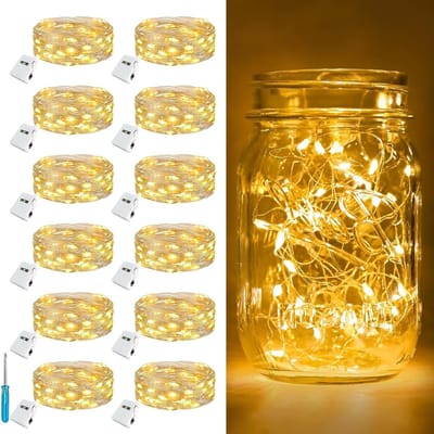 12 Stuks 3 Modi LED Sfeerverlichting met Batterij, 2 m 20 Mini Fairy Lights voor Feest, Kerst, DIY en Bruiloft Decoratie (Warm Wit)