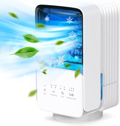 Mobiele Airconditioning - 4in1 - Ventilator met 3 Snelheden - 2 Nevelmodi - 120° Oscillatie - Airco - 7 Kleurrijke Lampen