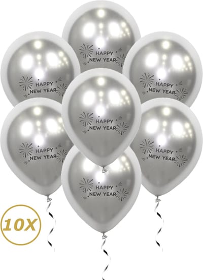 Oud En Nieuw Versiering 2024 Zilveren Happy New Year Ballonnen Nieuw Jaar Feest Artikelen Decoratie Helium Zilver – 10 Stuks