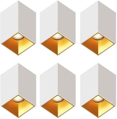 Ledvion – 6x LED Opbouwspot Vierkant 80x80mm – Wit / Goud – Dimbaar – GU10 – 2700K – 3W – IP20