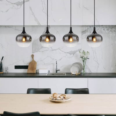 Globo - hanglamp - MAXY - zwart - glas - grote eettafellamp - E27 - 15548-4H