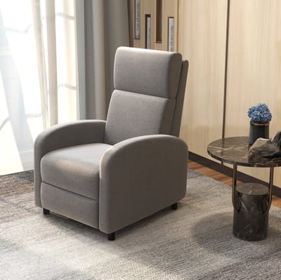 OKWISH Relaxfauteuil 64 x 86 x 102 cm - Handmatig Verstelbaar Tot 160° Met Voetensteun - Voor Woonkamer Of Kantoor - Stof In Linnenlook - Grijs