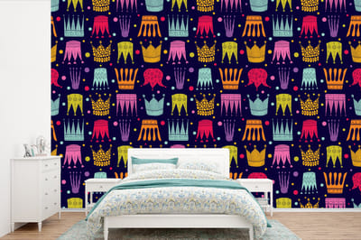 Behang - Fotobehang Patronen - Kroon - Kleuren - Jongens - Kinderen - Kids - Breedte 360 cm x hoogte 240 cm