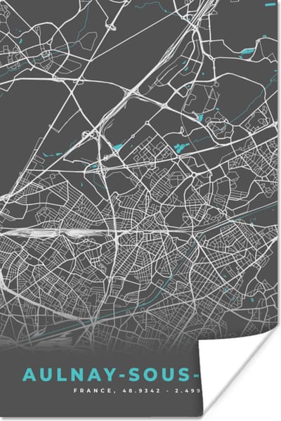 Poster Aulnay-sous-Bois - Frankrijk - Plattegrond - Kaart - Stadskaart - 120x180 cm XXL