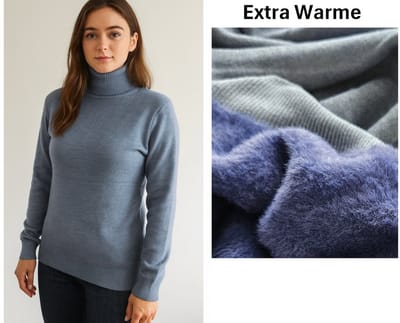 SUNMOOL Gebreide trui - Coltrui - extra Warme trui - met Fur - Blauw - Maat : S