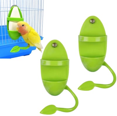 2 stuks Voeder- en kauwset voor vogels - Duurzaam materiaal voor zowel voeren als kauwen - Voederautomaat voor papegaaien - Fruitbekerhouder voor vogelkooi - 11*5,5 cm - Geschikt voor grasparkieten, papegaaien en andere vogels - Groen