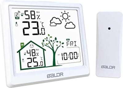 SnelShoppen - Draadloos Weerstation met Thermometer, Hygrometer, Barometer, LED-Sensor, Achtergrondverlichting, Digitale Klok, Alarm en Snooze - Binne