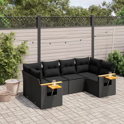 vidaXL - 6-delige - Loungeset - met - kussens - poly - rattan - zwart