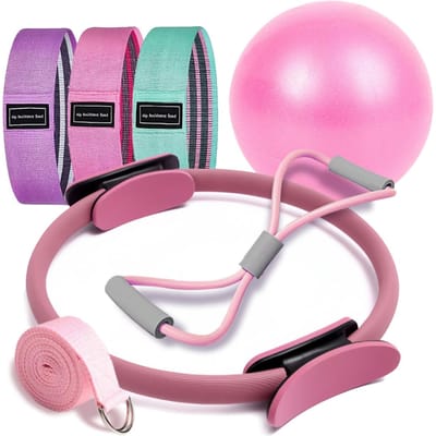 7-delige Pilates Set Fitnessbal Stretchband Rugvorming Spier Training Yoga Apparatuur voor Thuis Workout