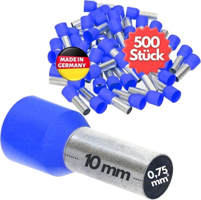 500 stuks Kalitec AE07510HBL adereindhulzen geïsoleerd 0,75 mm² 10 mm lang blauw I Made in Germany I Industriële kwaliteit