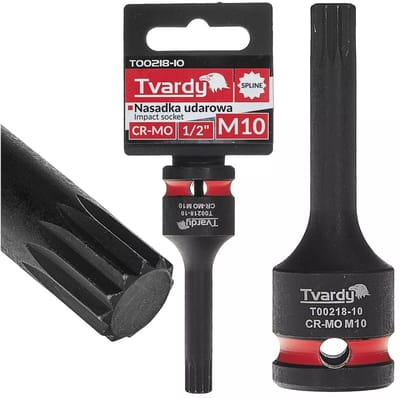 Tvardy Slagdop splineprofiel M10 - chroom-molybdeenstaal - 12,7 mm vierkant - zwart - voor slagmoersleutel, auto en industrie