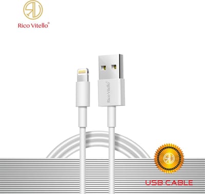 Lightning Rico Vitello snel oplaadkabel- datakabel naar USB, extra sterk 1 meter/ hoge kwaliteit/geschikt voor Apple iPhone 14 serie t/m iPhone11 serie ook /iPhone X serie/ 7,8,SE serie/ iPhone 6 serie/ iPad serie met lightning oplaadpoort Wit