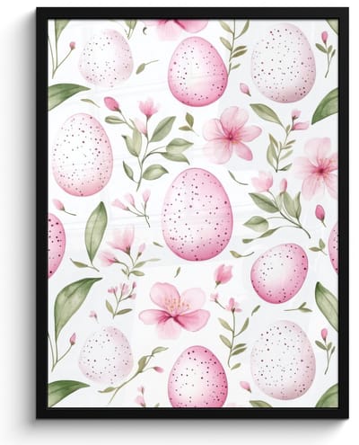 Poster in lijst - Fotolijst 50x70 cm - Posters - Patroon - Eieren - Roze - Pasen - Posterlijst zwart - Decoratie - Wanddecoratie woonkamer - Muurdecoratie slaapkamer