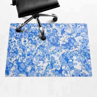 Wallfluent - Vloerbeschermer Gemarmerde Bubbels - 100x70 cm - Blauw Vloerbeschermer Bureaustoel Tapijt - Rechthoekig - Vloerbeschermer Vinyl-Computer Stoel Mat-Werkplekdecoraties - Organisch marmerpatroon