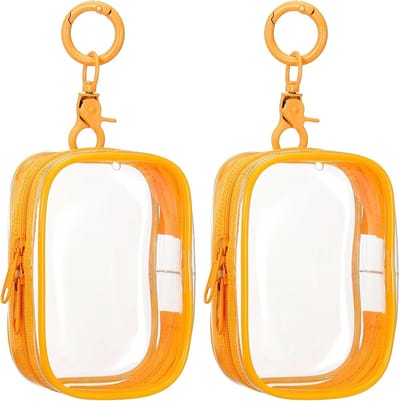 Allecta - Transparante displaytas voor kleine poppen, 2 stuks, 9,5 x 6 cm, met sleutelhanger, PVC opslag, ritssluiting - ideaal voor verzamelaars