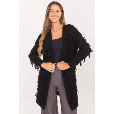 Cozy Fringe Cardigan - Zwart / One Size