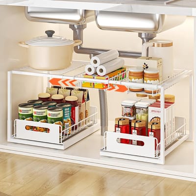 Unyqoos ® Uittrekbare Onderkast Organizer met Verstelbare Niveaus voor Keuken en Badkamer Opslagoptimalisatie