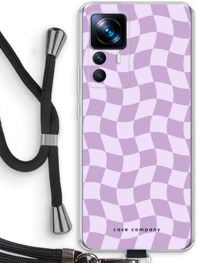 Case Company® - Hoesje met koord geschikt voor Xiaomi 12T hoesje met Koord - Grid Paars - Telefoonhoesje met Zwart Koord - Bescherming aan alle Kanten en Over de Schermrand