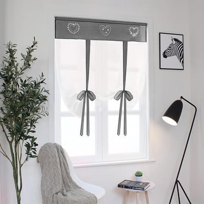 1 stuk borduurwerk vouwgordijn boot, gordijn, lampenkap, tule, raam, beschermhoes voor slaapkamer, kantoor, badkamer, keuken, grijs, breedte 60 cm x hoogte 140 cm
