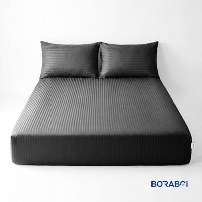 Boraboi® Luxe 3-delige Hoes Laken Set Katoen ,Satijnlook,Gestreept,Zwart 120 x 200 cm