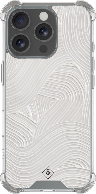 Casimoda® hoesje - Geschikt voor iPhone 16 Pro - Abstract Beige Waves - Shockproof case - Extra sterk - Siliconen/TPU - Grijs, Transparant
