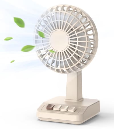 longziming -Retro Tafelventilator - Vintage Bureaufan - Draadloze Ventilator - 5 Snelheden - ABS Kunststof - Stilvol Design - Lange Accuduur - 1 Stuk