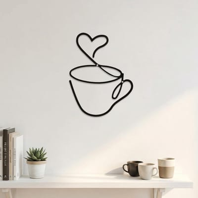 Moderne Zwarte Muurdecoratie van Metaal | Hartvormige Koffiebord voor Keuken en Eetkamer | Stijlvolle Interieuraccessoire voor Koffiehuis en Thuisgebruik