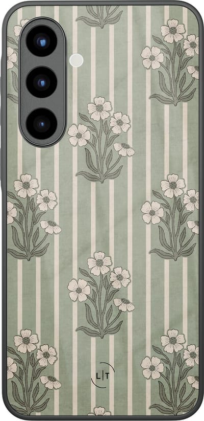Hoesje geschikt voor Samsung Galaxy A57 - Vintage bloom - Luxe Glazen Hardcase - Bloemen, Gestreept - Groen