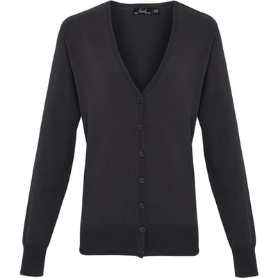Premier Dames/dames knoop door V-hals gebreid vest met lange mouwen (Houtskool)