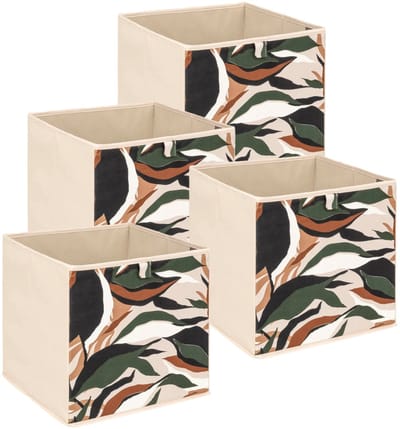 5Five Opbergbox kastmand - 4x - beige/botanic - 31 x 31 x 31 cm - opbergers/kastmanden