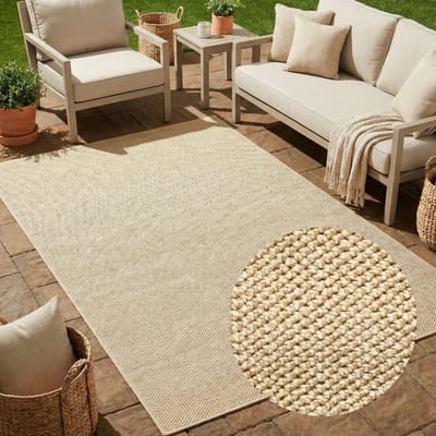 Tapiso Calma Buitentapijt Weerbestendig Buitenkleed Balkon Tuin Terras - Wasbaar UV-bestendig Gangkleed Outdoor Vloerkleed Beige 80x150