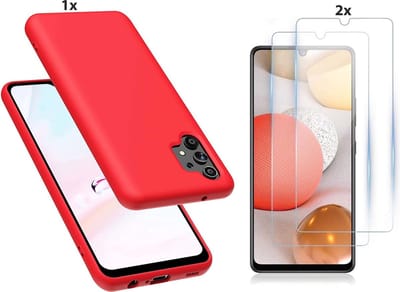 Hoesje Geschikt Voor Samsung Galaxy A32 5G Hoesje Soft Nano Silicone Backcover Gel Rood Met 2x Glazen Screenprotector