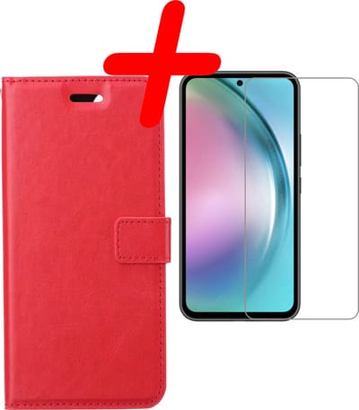 Hoesje Met Screenprotector - Geschikt voor Samsung Galaxy A54 - Luxe Pasjeshouder - Bookcase Portemonee - Flip Case - Kunstleer Book Case - Flipcase - Book Cover - Walletcase - Portemonneehoes - Rood