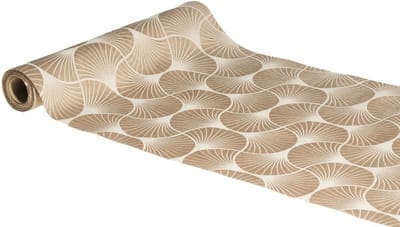 Chaks Tafelloper op rol - 2x - ginkgo print - beige - 28 x 300 cm - polyester