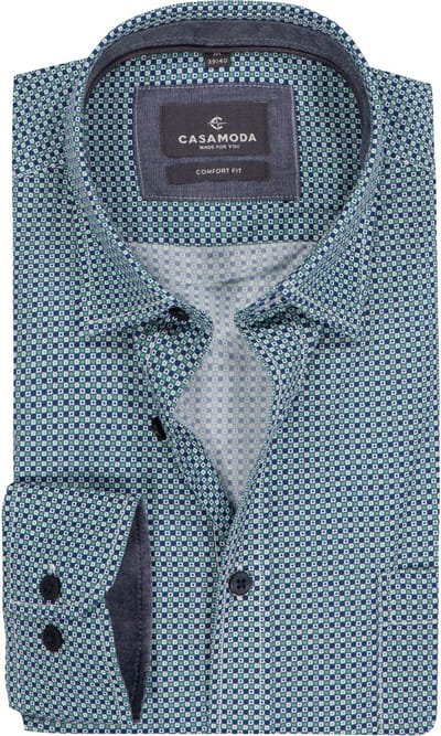 CASAMODA Sport comfort fit overhemd - popeline - wit met groen en blauw dessin