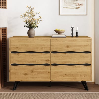 Gutent Ladenkast - zes laden - houtnerfmotief - metalen onderstel - afmetingen: 120 x 40 x 75,5 cm - Houtkleur