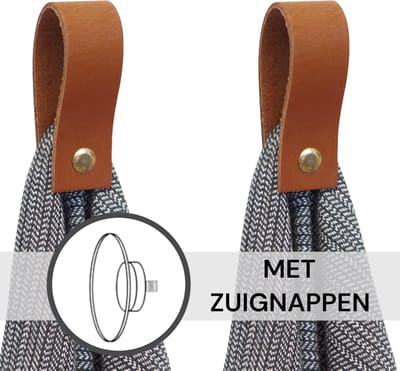 Handles and more® - 2x Leren magneet-lus met Zuignap - Cognac bruin - incl. plakstrip (handdoekhaak - handdoeklus - handdoekhanger - magnetische handdoekhouder)