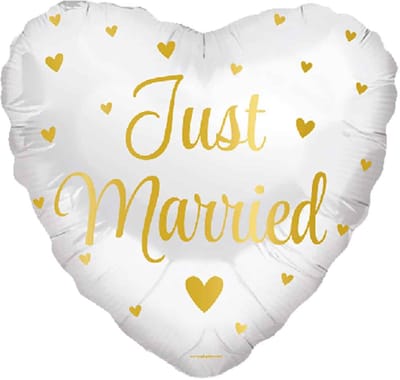 Folieballon - Just married - Wit hart met goud - 46cm - Zonder vulling