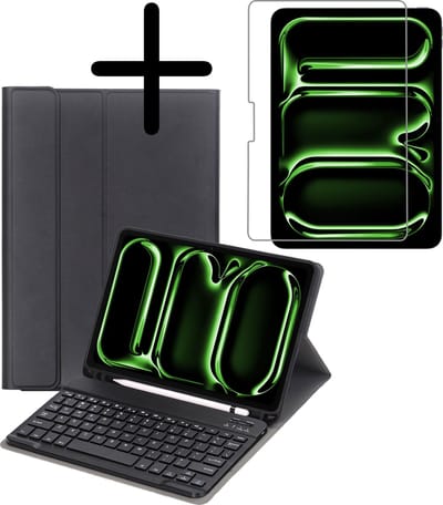 Hoes Geschikt voor Apple iPad Pro (2024/2025) - 11 inch - Met Screenprotector - Toetsenbord Case - Keyboard Book Cover - Hoesje - Zwart
