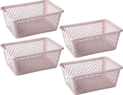 Plasticforte opbergmand/kastmandje - 4x - 13 liter - roze - kunststof - 26 x 37 x 14 cm