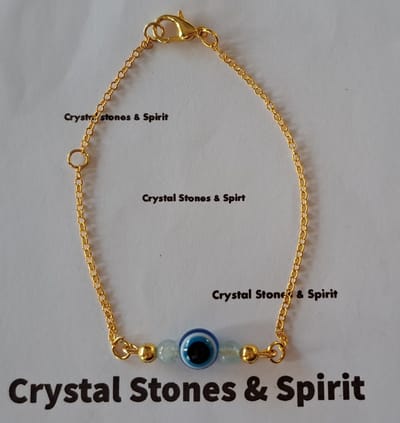 Armband "Boze Oog" met Aquamarijn, goudkleurig