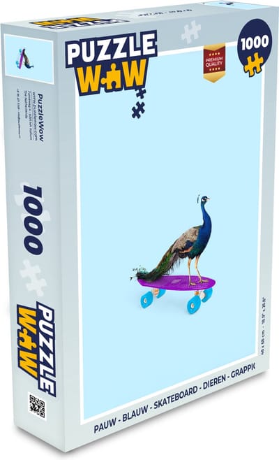 Puzzel Pauw - Blauw - Skateboard - Dieren - Grappig - Legpuzzel - Puzzel 1000 stukjes volwassenen