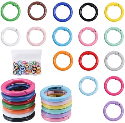 Dailygoods- Karabijnhaken 64 stuks - Ronde O-ring - Kleurrijk - Sleutelhanger - Veersplitringen - Zinklegering - Diameter 24 mm
