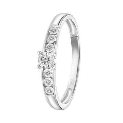 Lucardi Dames ring met 7 diamanten (0,05ct) - Ring - Cadeau - 14 Karaat Goud - Witgoud