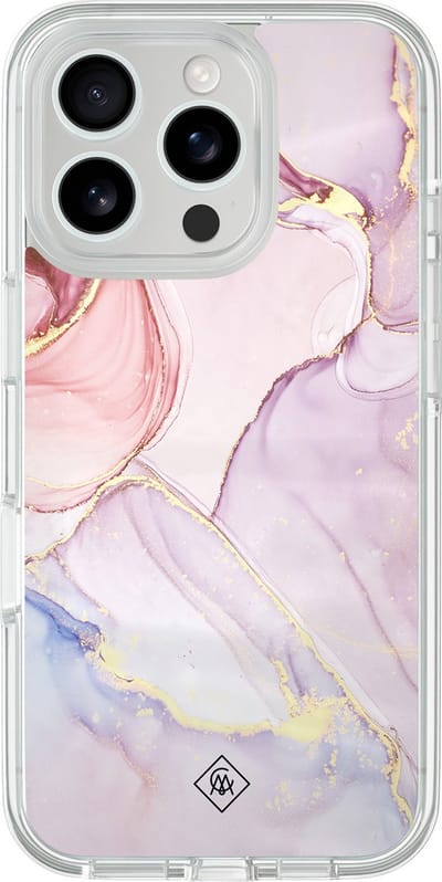 Casimoda® hoesje - Geschikt voor iPhone 16 Pro - Marmer roze paars - 2-in-1 case - Schokbestendig - Marble design - Verhoogde randen - Paars, Transparant