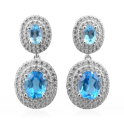 Cavill - Ovale Marambaia Topaas Oorbellen - 925 Sterling Zilver Gerhodineerd - 8,1 ct Topaas & Zirkonia Accent - Elegante Blauwe Zilveren Sieraden